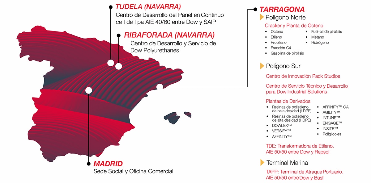map graphic show Dow sites in Spain