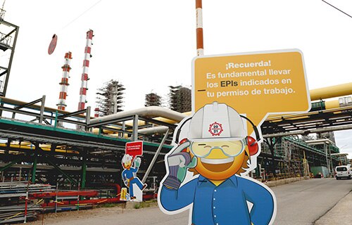 emoji characters share a safety message at a Dow facility